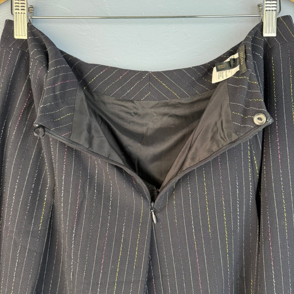 Escada Skirt 42 Black A-Line Wool Blend Rainbow Pinstripe Midi Office Minimalist - Picture 4 of 10